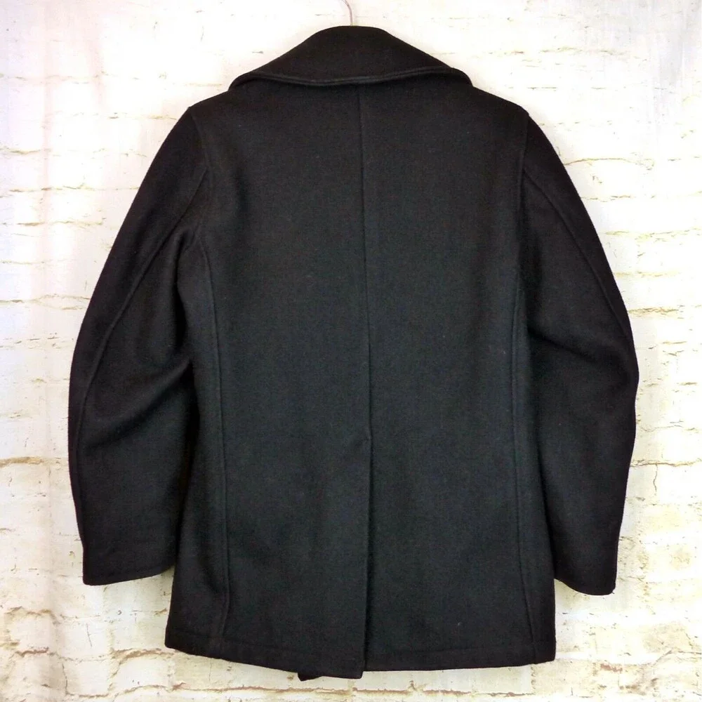 VTG I Spiewak Peacoat Mens 38 M Black Wool Naval Double Breasted Golden Fleece
